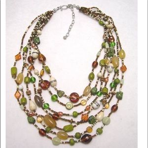 AGATE & GLASS BEADED NECKLACE HANDMADE